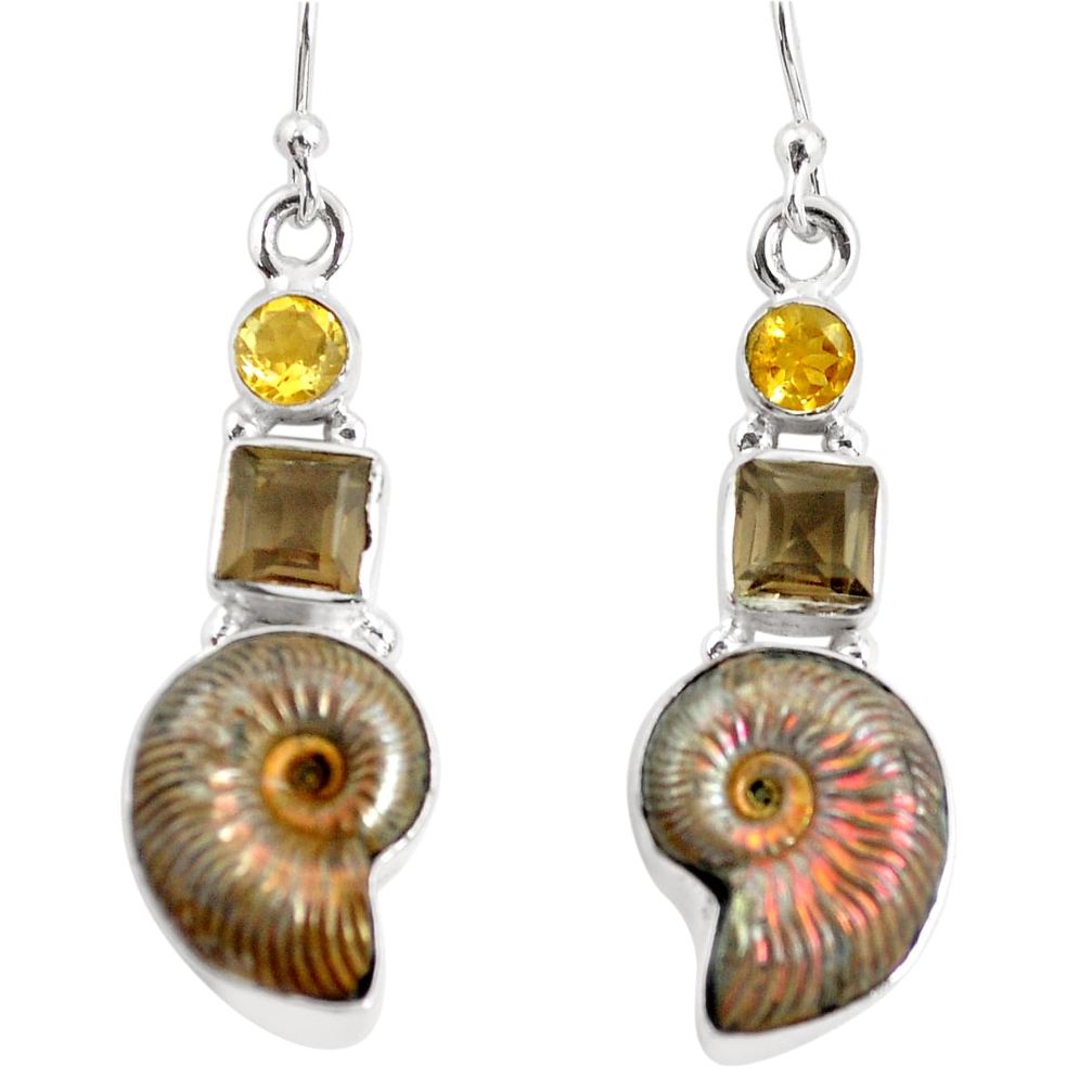 16.17cts natural russian jurassic opal ammonite 925 silver earrings p64695
