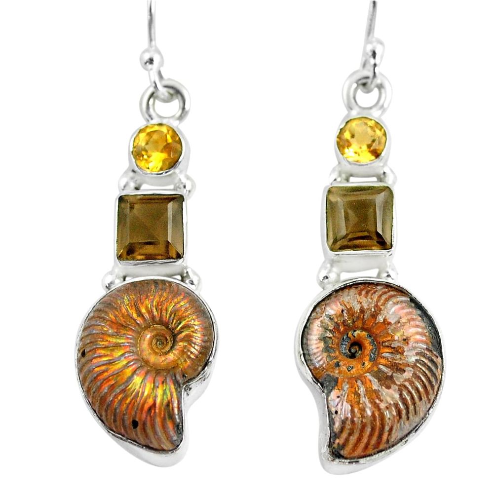 16.46cts natural russian jurassic opal ammonite 925 silver earrings p64698