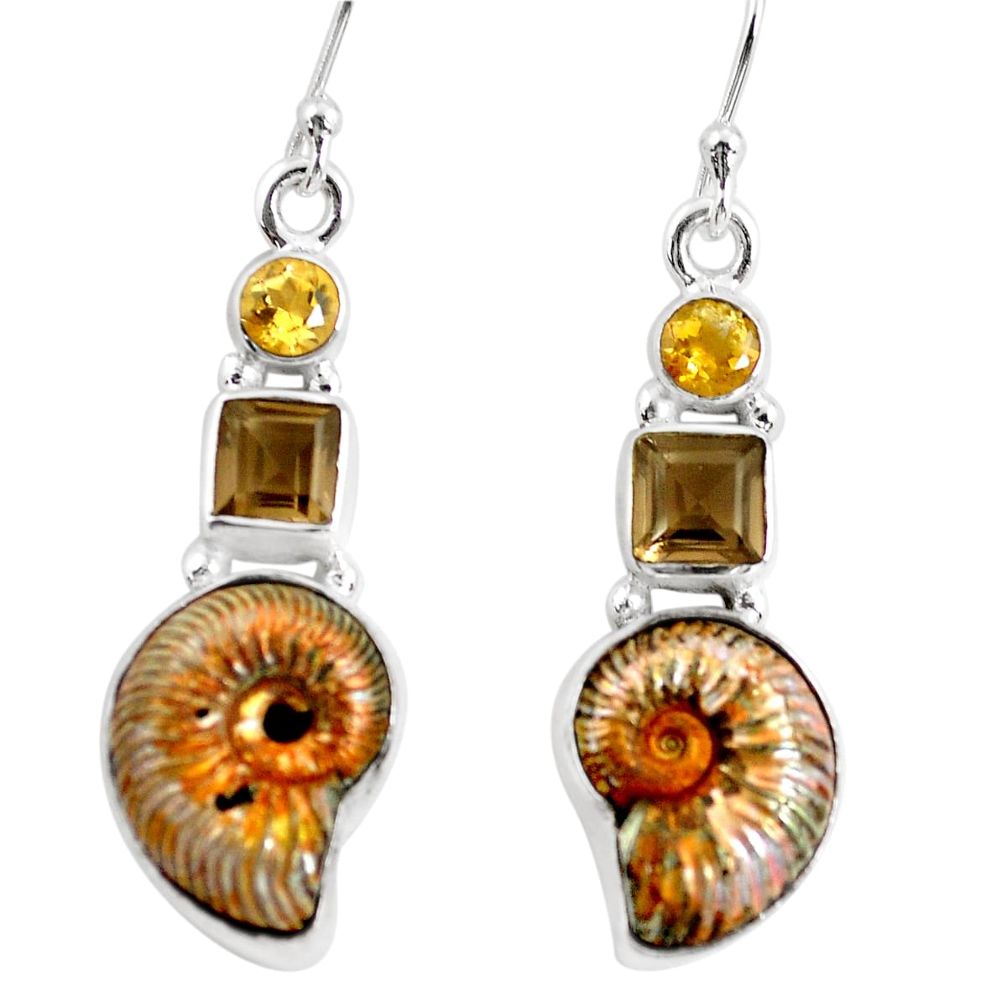 16.13cts natural russian jurassic opal ammonite 925 silver earrings p64699