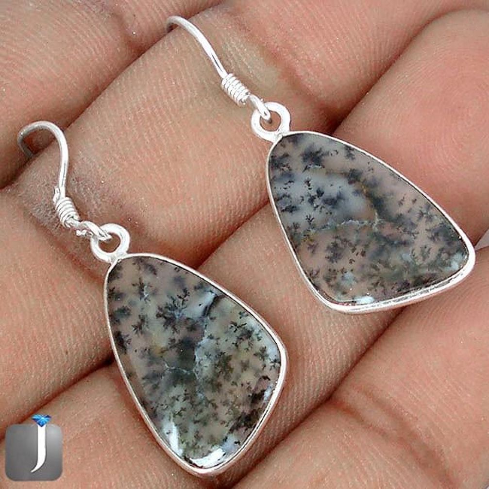 NATURAL SCENIC RUSSIAN DENDRITIC AGATE 925 SILVER DANGLE EARRINGS JEWELRY G11498