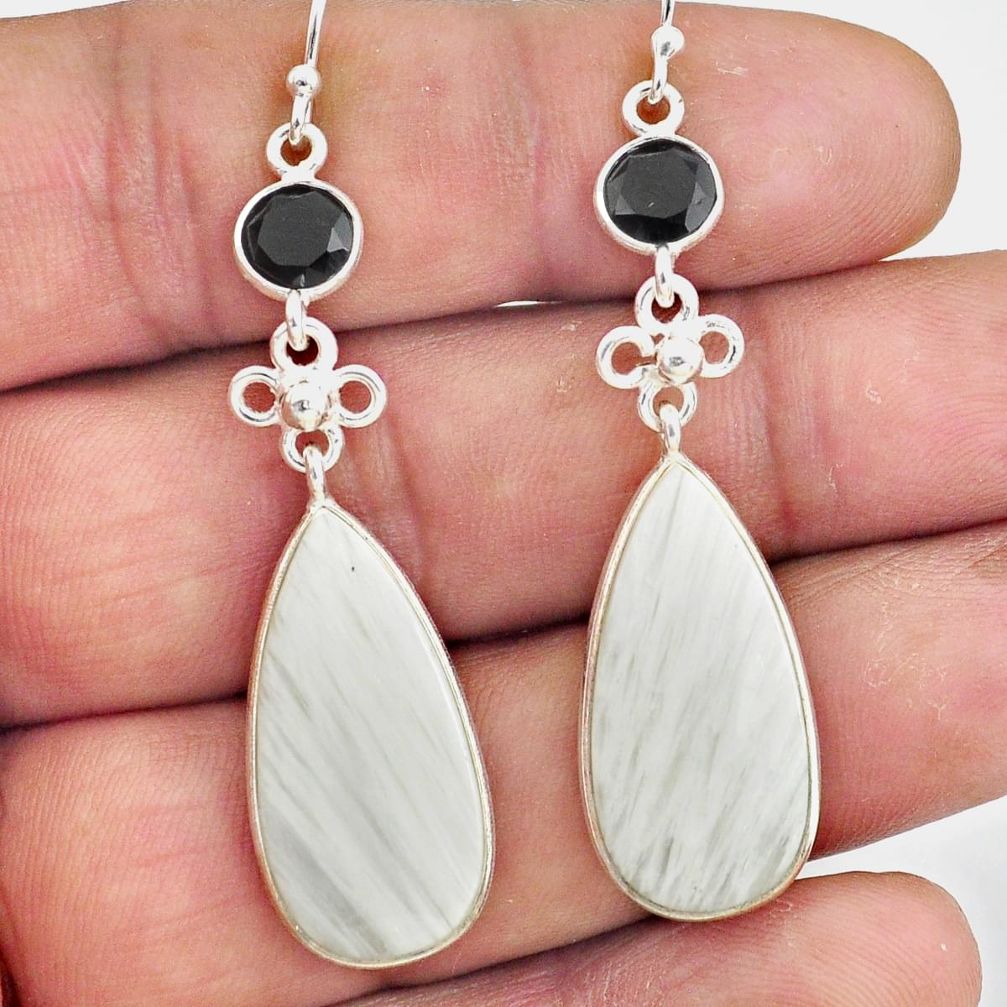 16.68cts natural scolecite high vibration crystal 925 silver earrings p78679