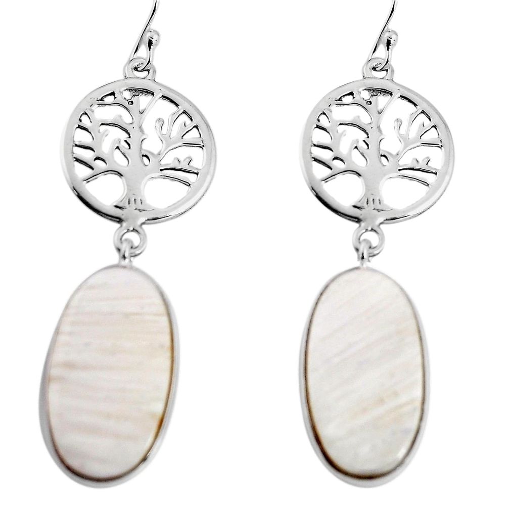 Natural scolecite high vibration crystal 925 silver tree of life earrings p91883