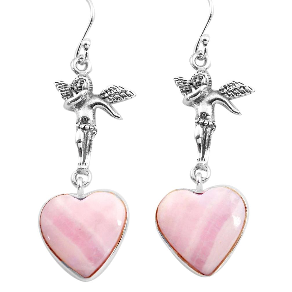 Natural scolecite high vibration crystal silver angel wings earrings p72561