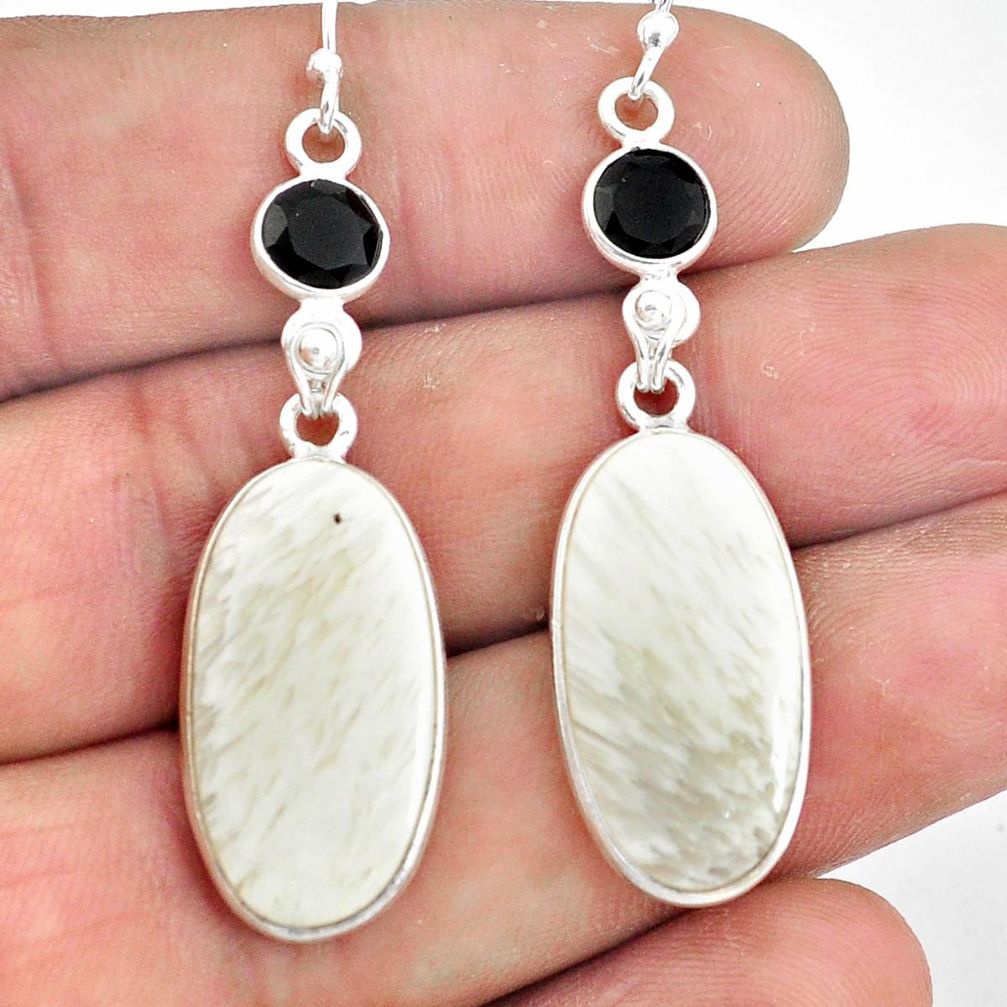 16.68cts natural scolecite high vibration crystal silver dangle earrings p78677