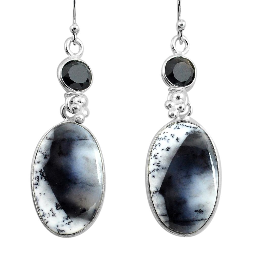 18.36cts natural white dendrite opal (merlinite) silver dangle earrings p78510