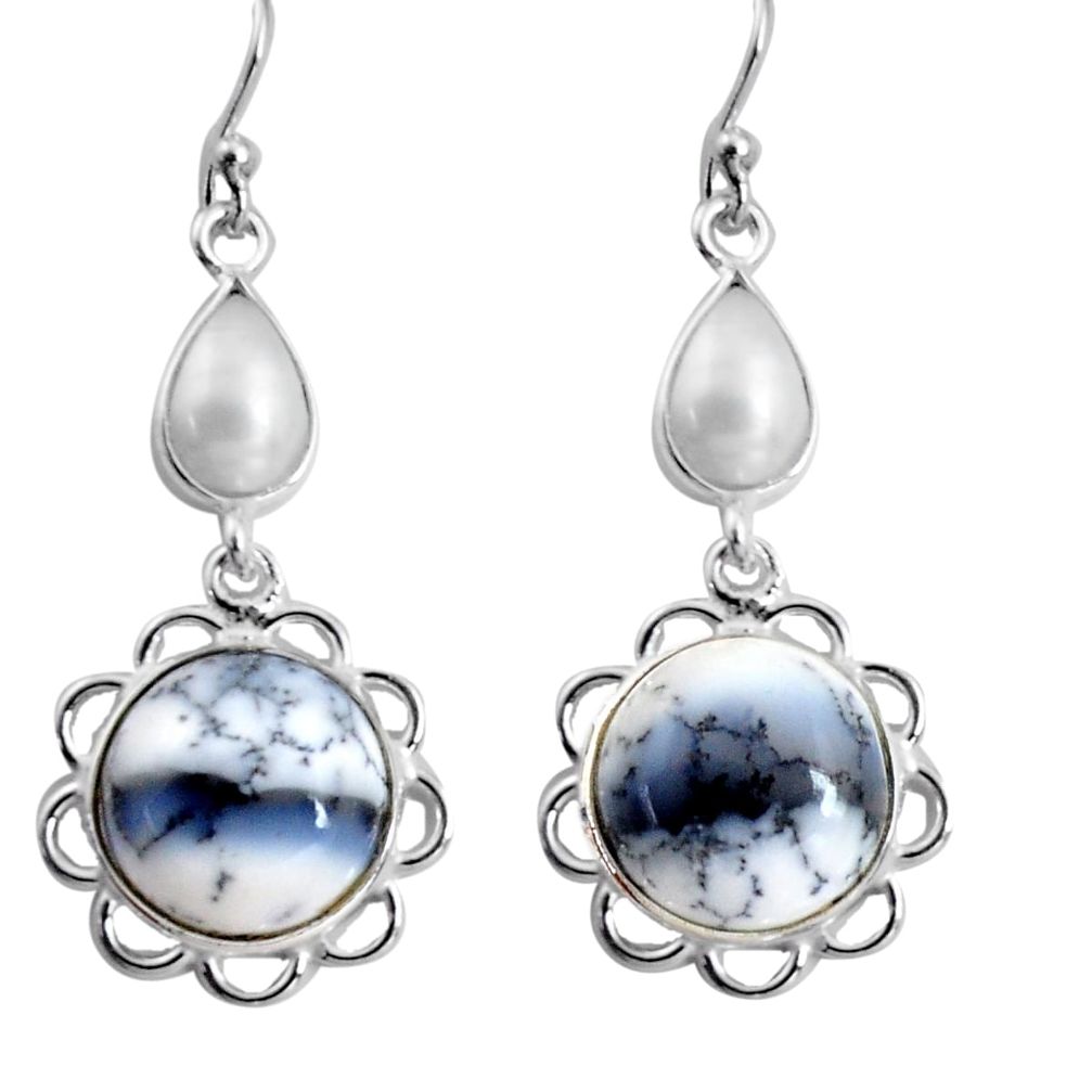 14.73cts natural white dendrite opal (merlinite) silver dangle earrings p89290