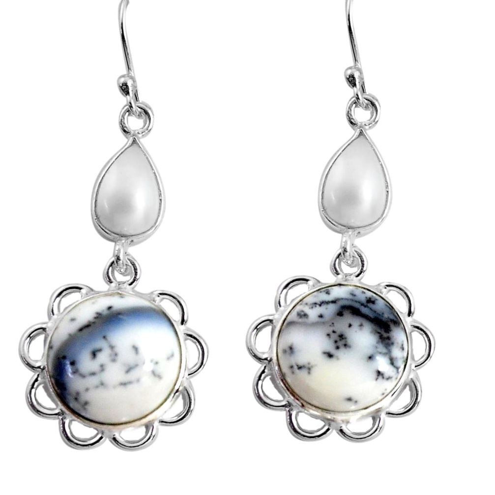 14.81cts natural white dendrite opal (merlinite) silver dangle earrings p89291