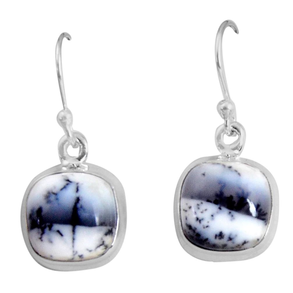 10.76cts natural white dendrite opal (merlinite) silver dangle earrings p89351