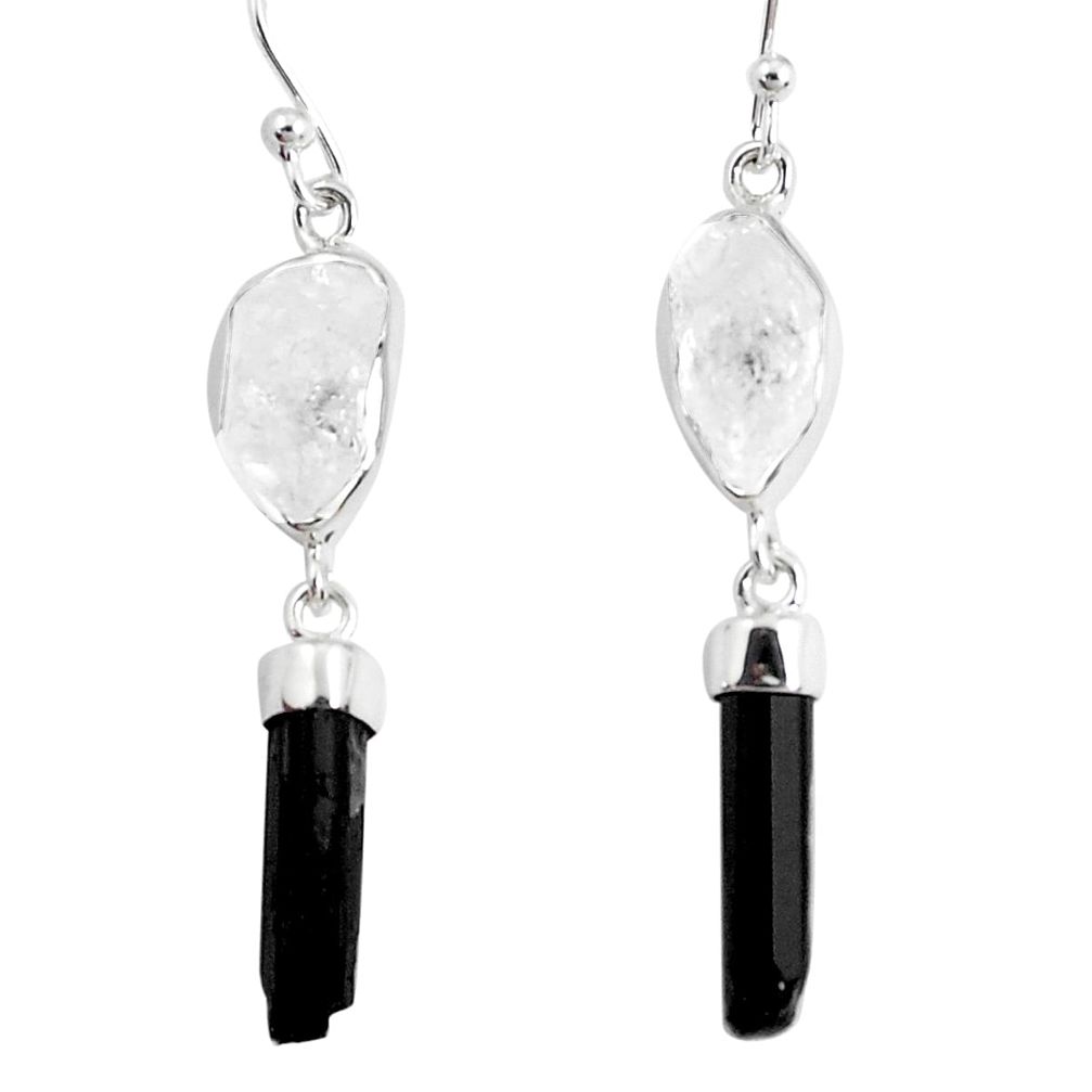 16.88cts natural white herkimer diamond 925 silver dangle earrings p44125