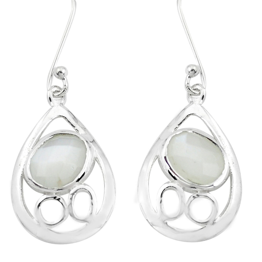 6.43cts natural white moonstone 925 sterling silver dangle earrings p40182