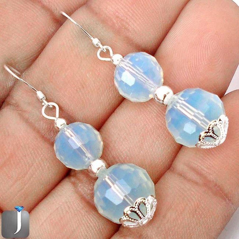 NATURAL WHITE OPALITE 925 STERLING SILVER BEADS DANGLE EARRINGS JEWELRY G42424