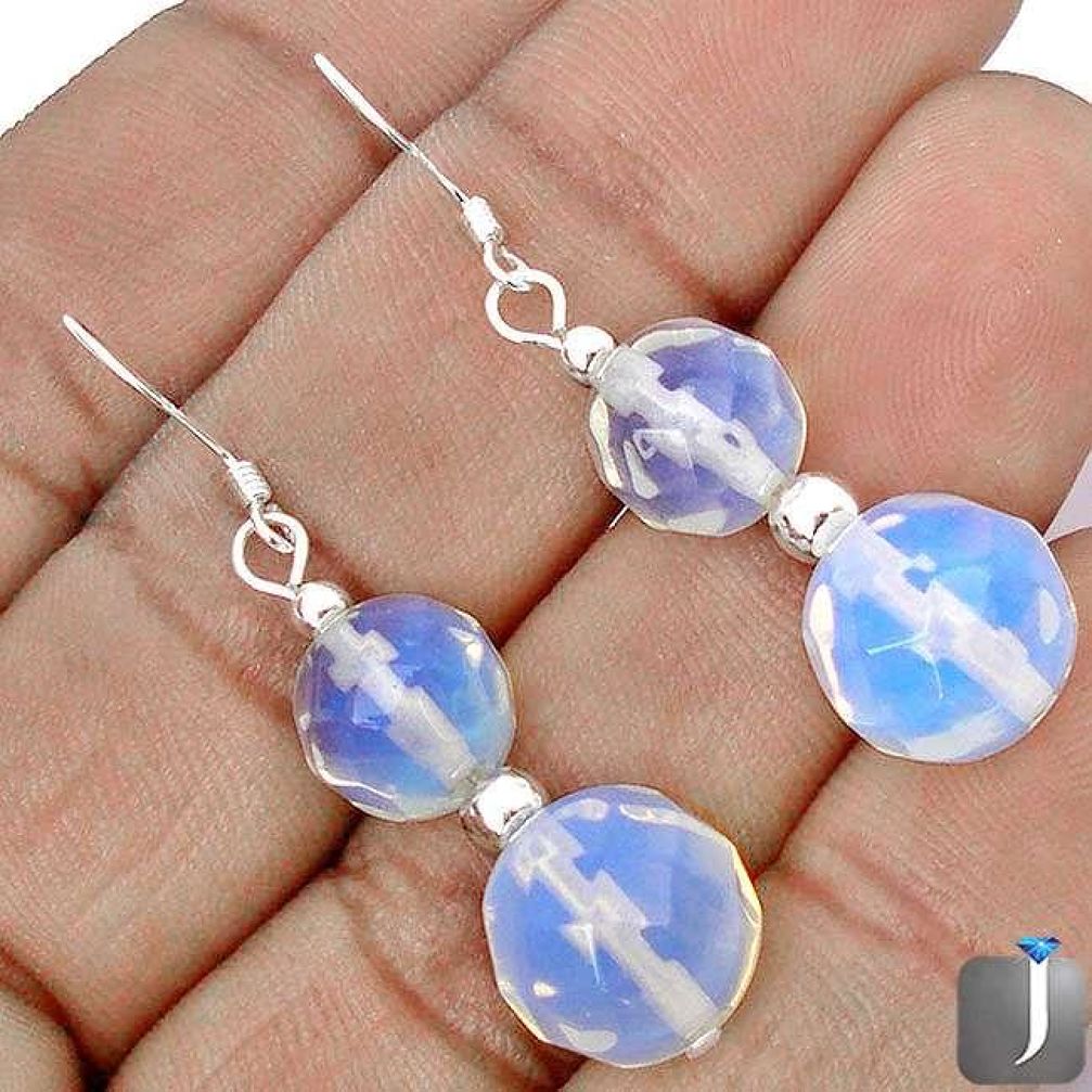 NATURAL WHITE OPALITE 925 STERLING SILVER BEADS DANGLE EARRINGS JEWELRY G70245