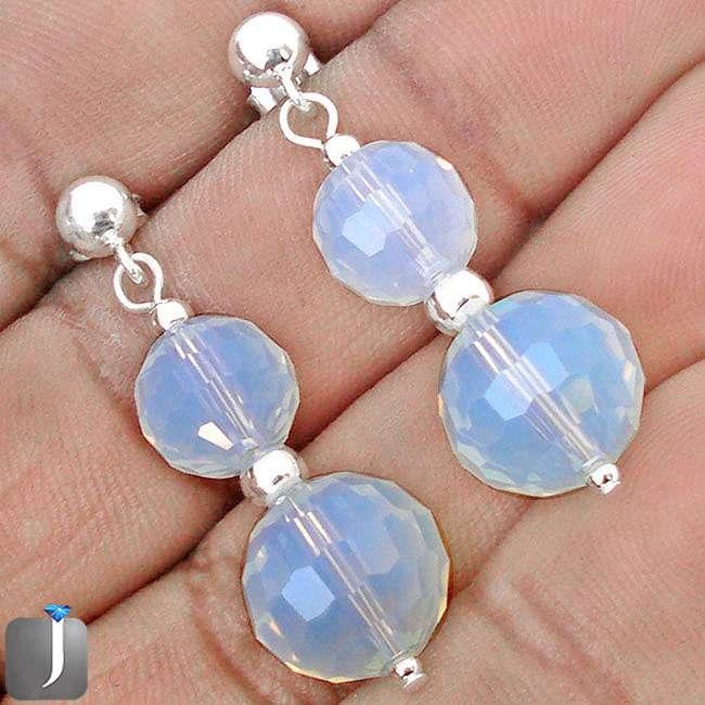 NATURAL WHITE OPALITE 925 STERLING SILVER BEADS DANGLE EARRINGS JEWELRY G70255