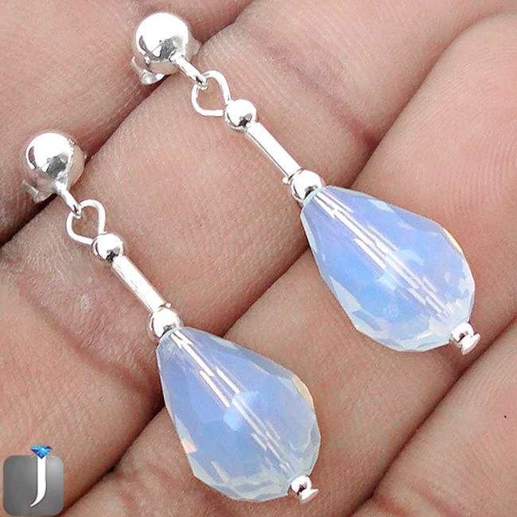 15.06CT NATURAL WHITE OPALITE 925 STERLING SILVER DANGLE EARRINGS JEWELRY G70249