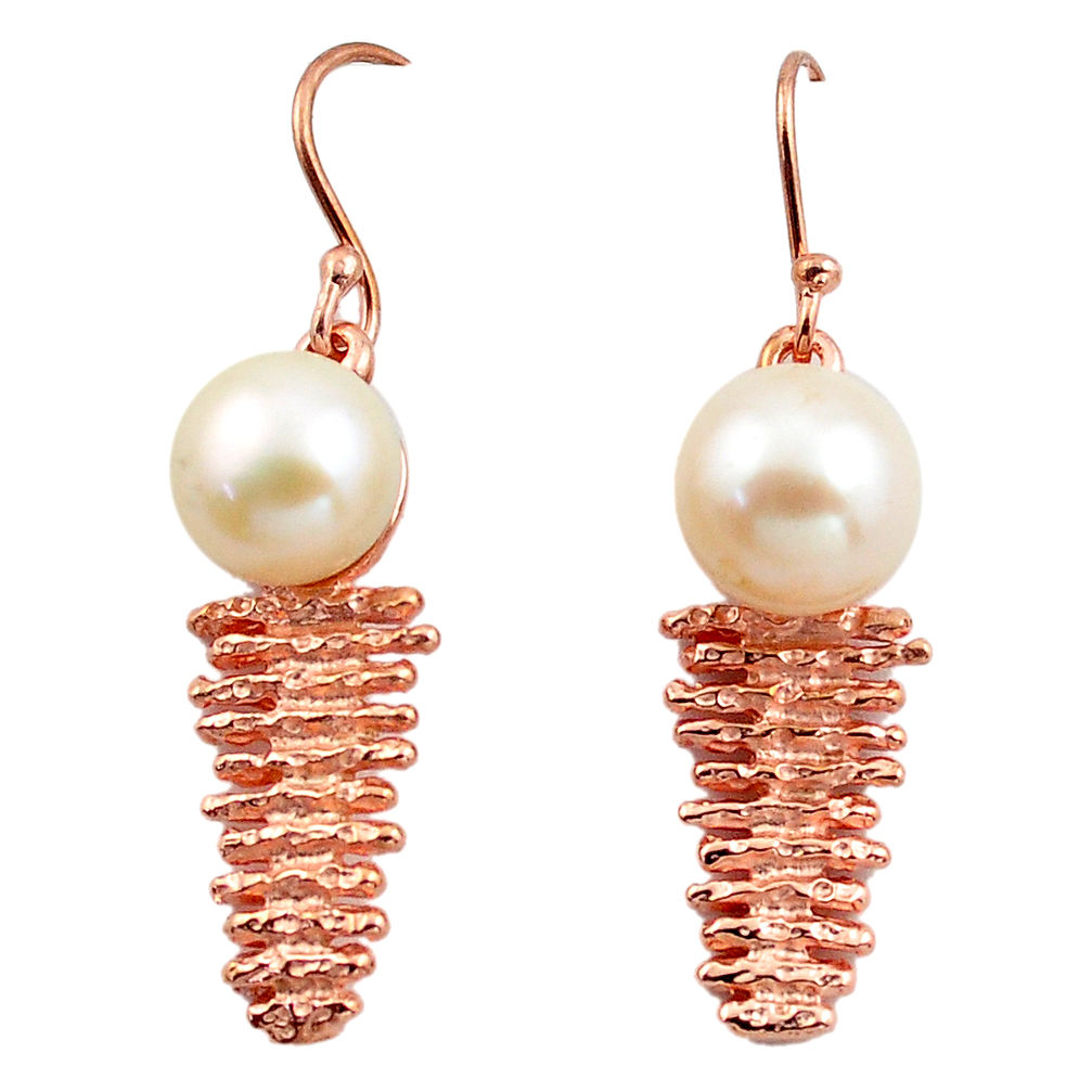 11.58cts natural white pearl 925 silver 14k rose gold dangle earrings c4687