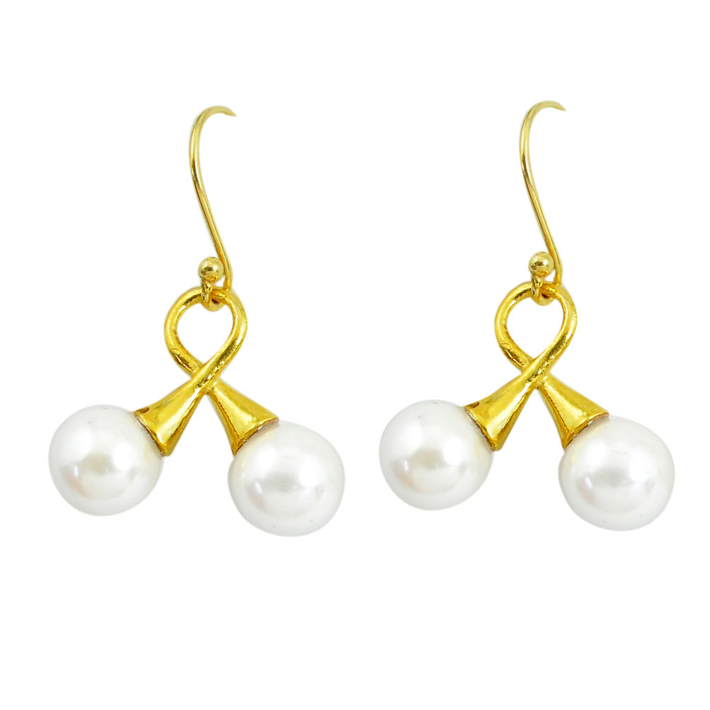 13.13cts natural white pearl 925 sterling silver 14k gold dangle earrings p60701