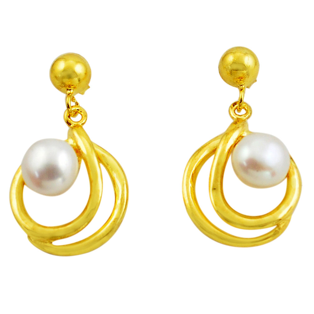 9.13cts natural white pearl 925 sterling silver 14k gold earrings jewelry c4713