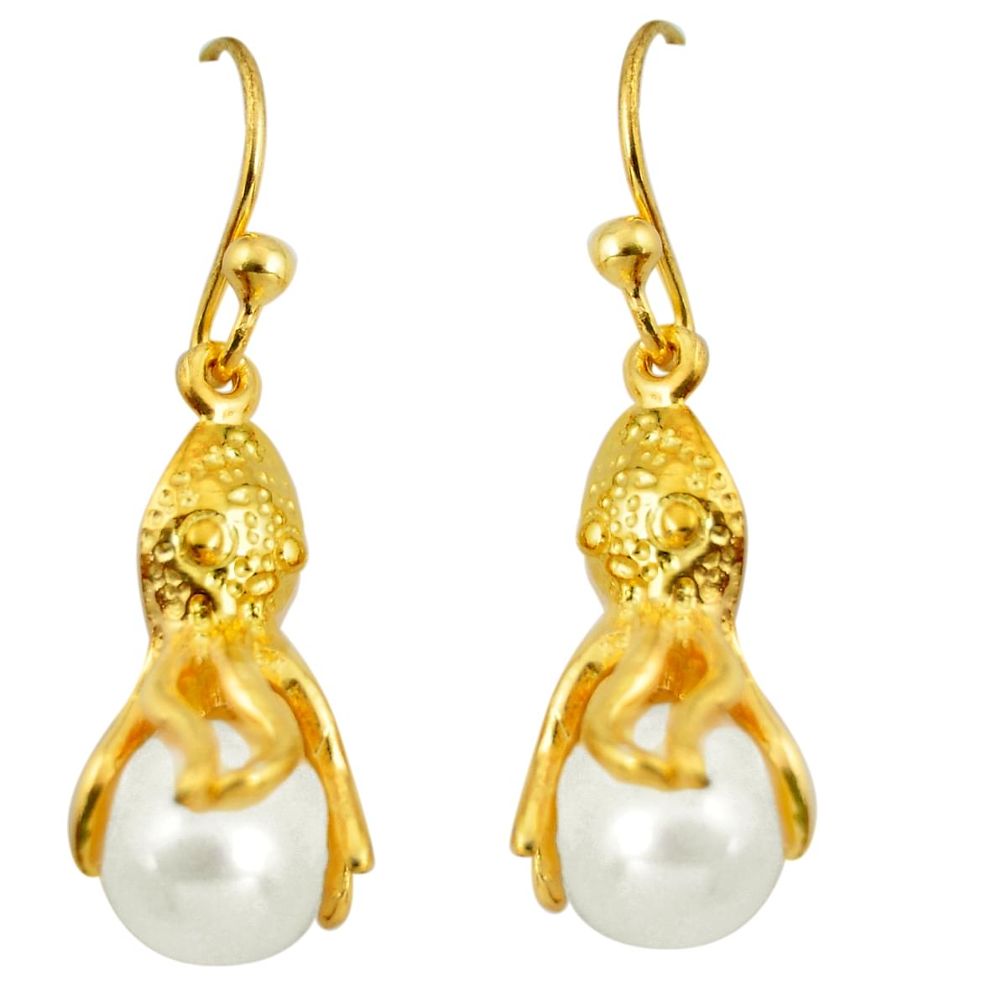 8.22cts natural white pearl 925 sterling silver 14k gold earrings jewelry c5521