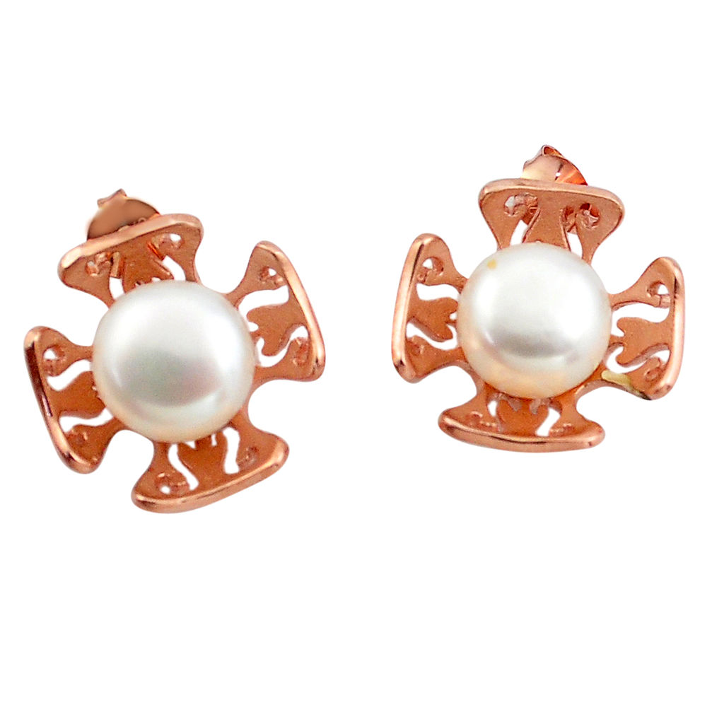 9.65cts natural white pearl 925 sterling silver 14k rose gold earrings c4715