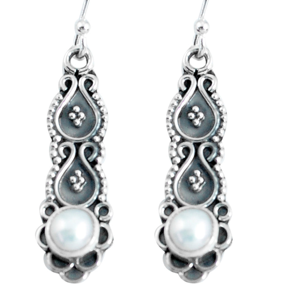 1.51cts natural white pearl 925 sterling silver dangle earrings jewelry d31700