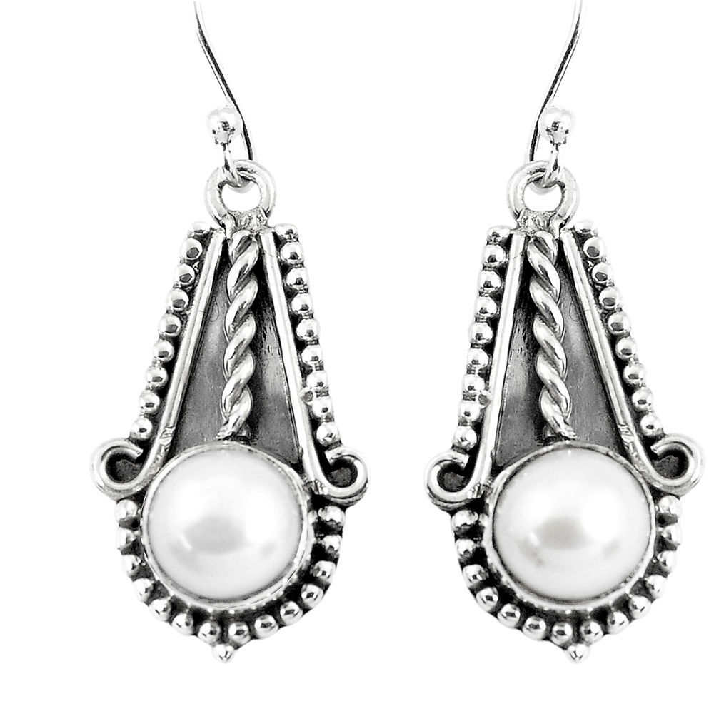 6.36cts natural white pearl 925 sterling silver dangle earrings jewelry p52802