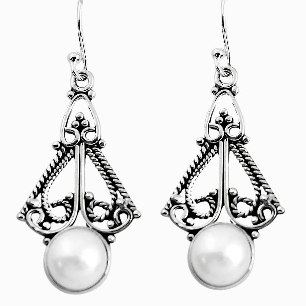 7.17cts natural white pearl 925 sterling silver dangle earrings jewelry p58328