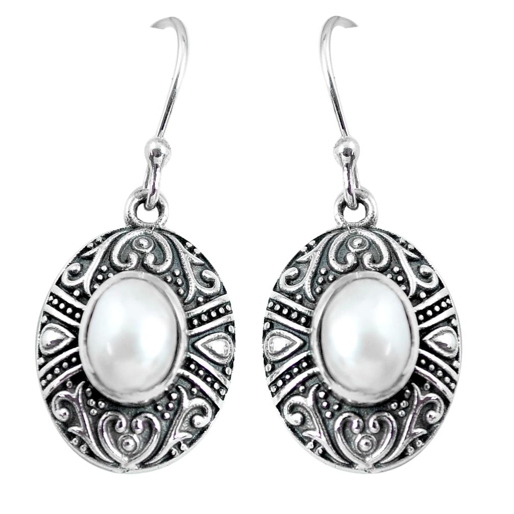 4.73cts natural white pearl 925 sterling silver dangle earrings jewelry p63982