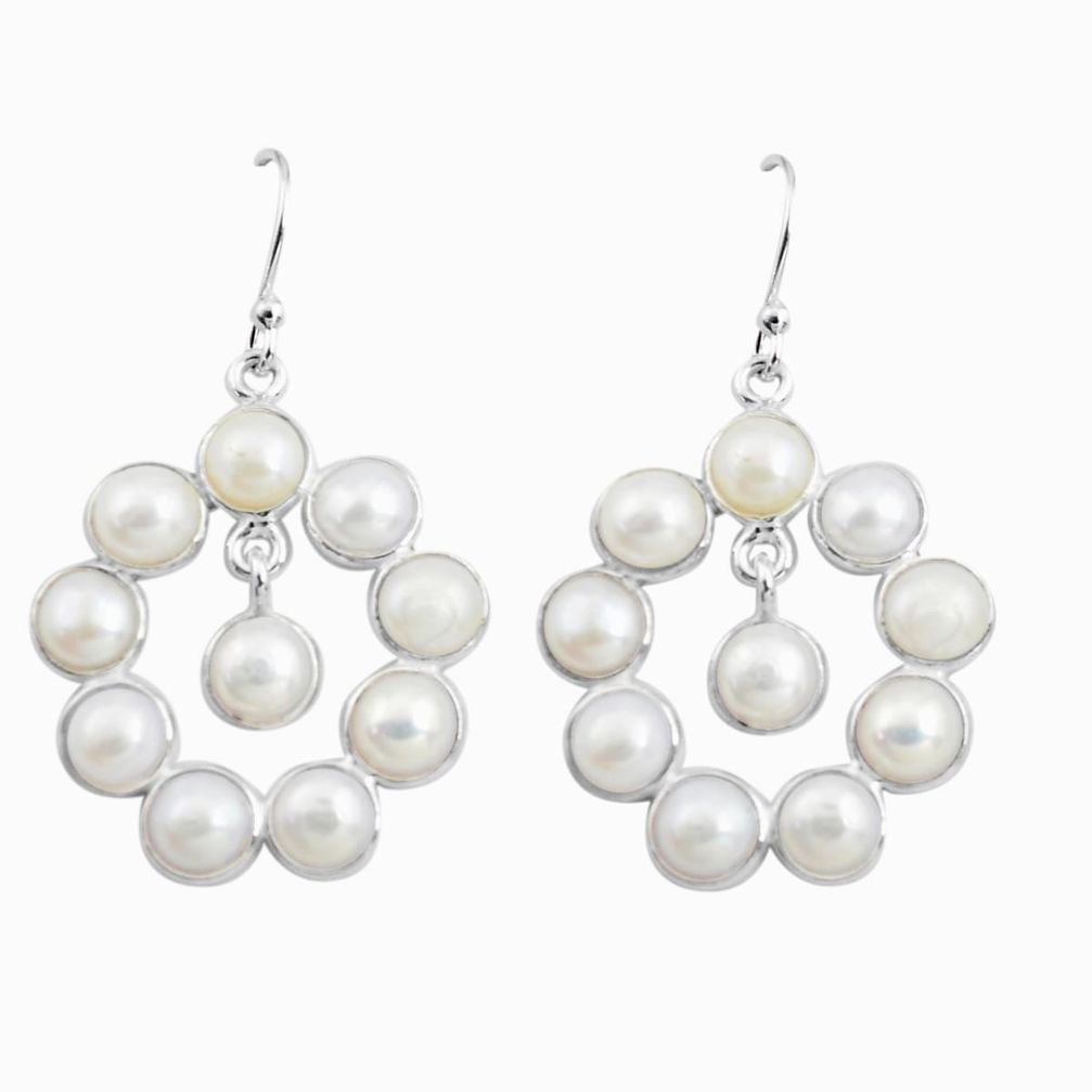 14.91cts natural white pearl 925 sterling silver dangle earrings jewelry p78382