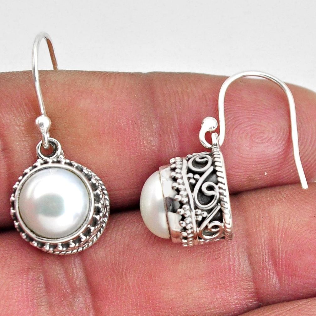 8.76cts natural white pearl 925 sterling silver dangle earrings jewelry p89821
