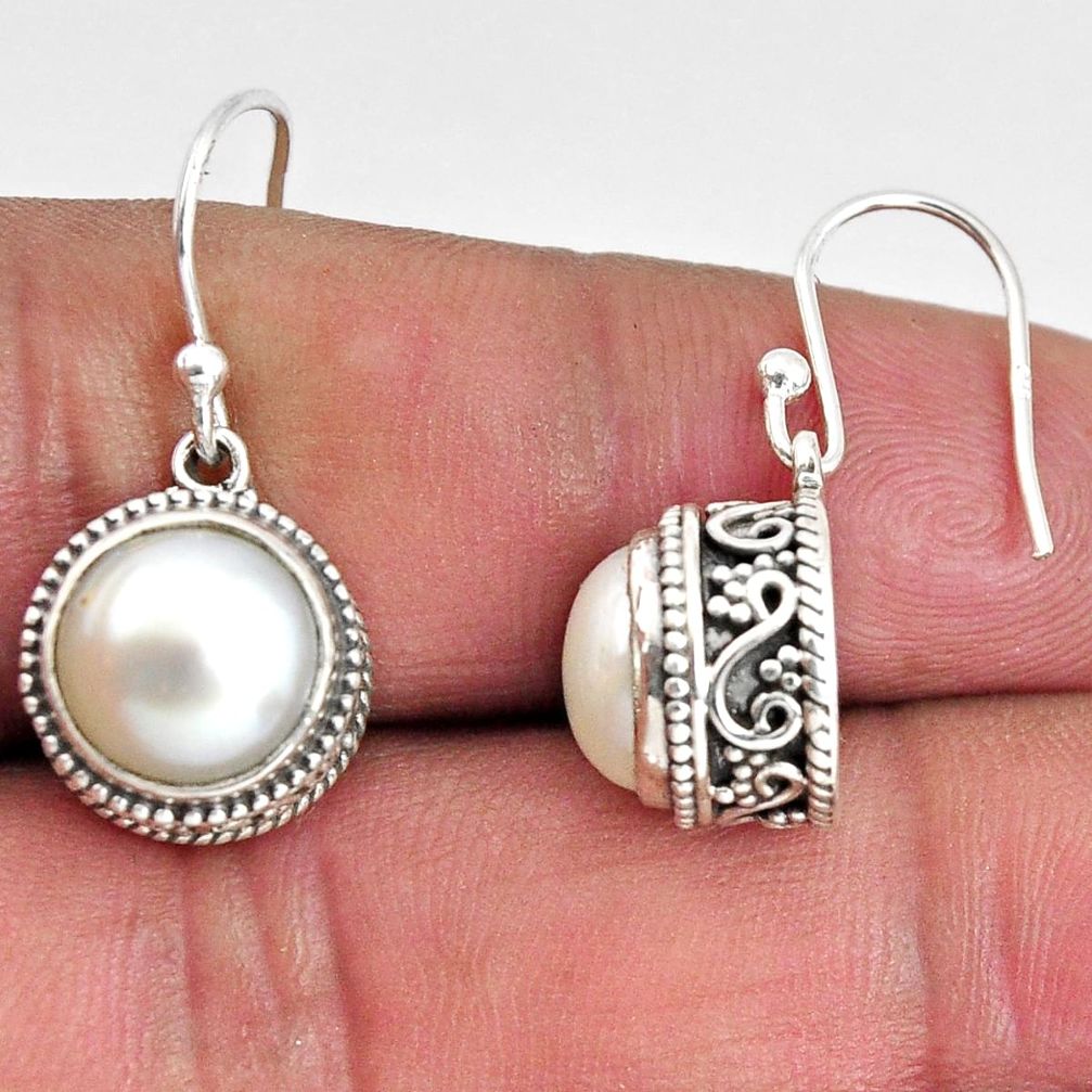 9.06cts natural white pearl 925 sterling silver dangle earrings jewelry p89825