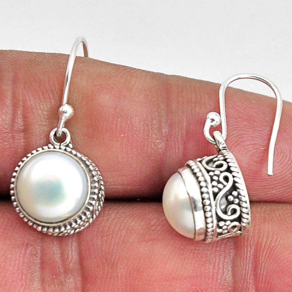 8.43cts natural white pearl 925 sterling silver dangle earrings jewelry p89826