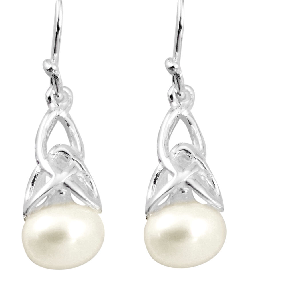 5.76cts natural white pearl 925 sterling silver earrings jewelry c5522