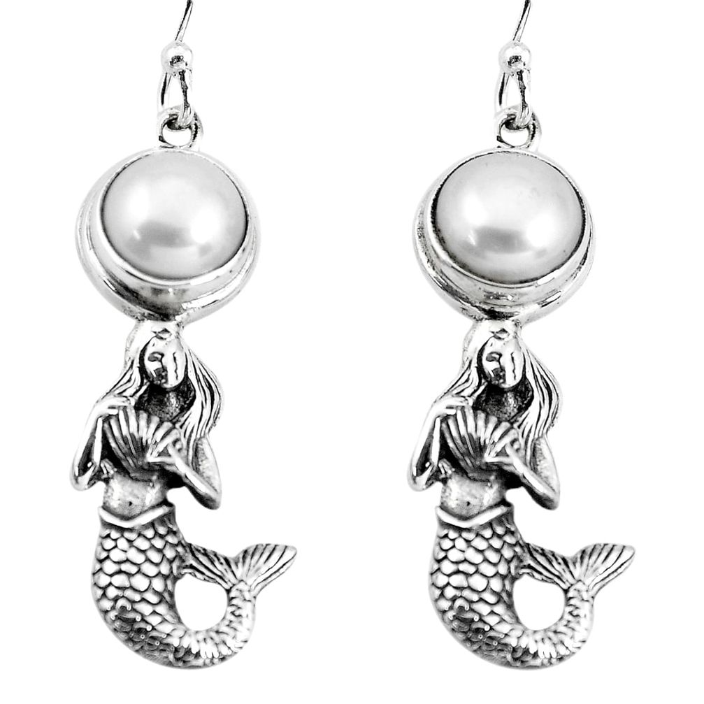 6.20cts natural white pearl 925 sterling silver fairy mermaid earrings p55462