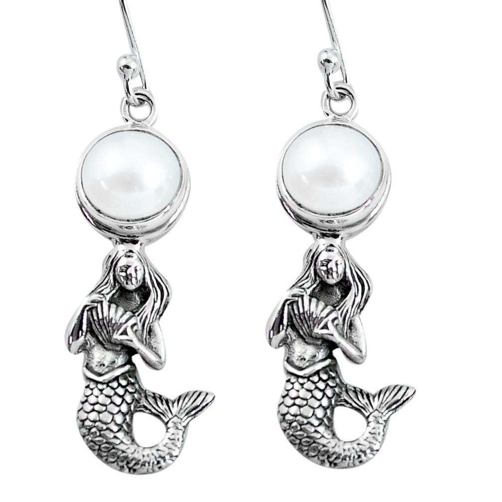 5.63cts natural white pearl 925 sterling silver fairy mermaid earrings p60762