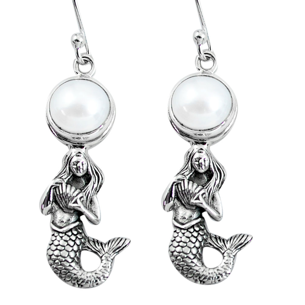 5.82cts natural white pearl 925 sterling silver fairy mermaid earrings p60763