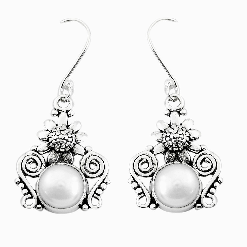 6.27cts natural white pearl 925 sterling silver flower earrings jewelry p50703