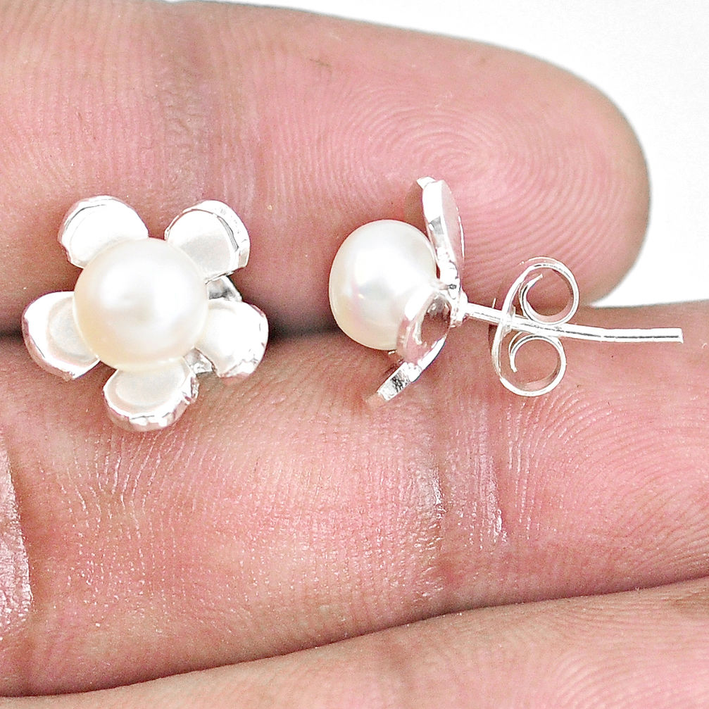 2.15cts natural white pearl 925 sterling silver stud earrings jewelry c1581