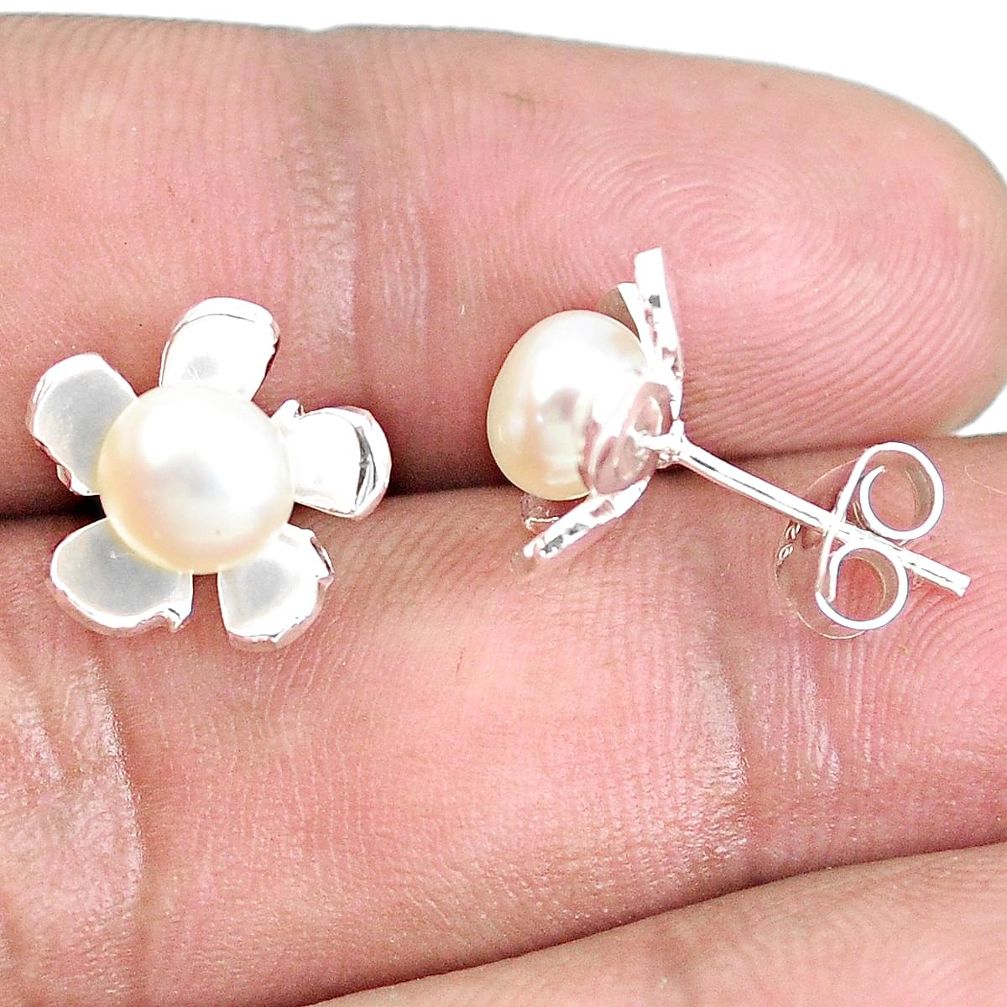 2.42cts natural white pearl 925 sterling silver stud earrings jewelry c1602