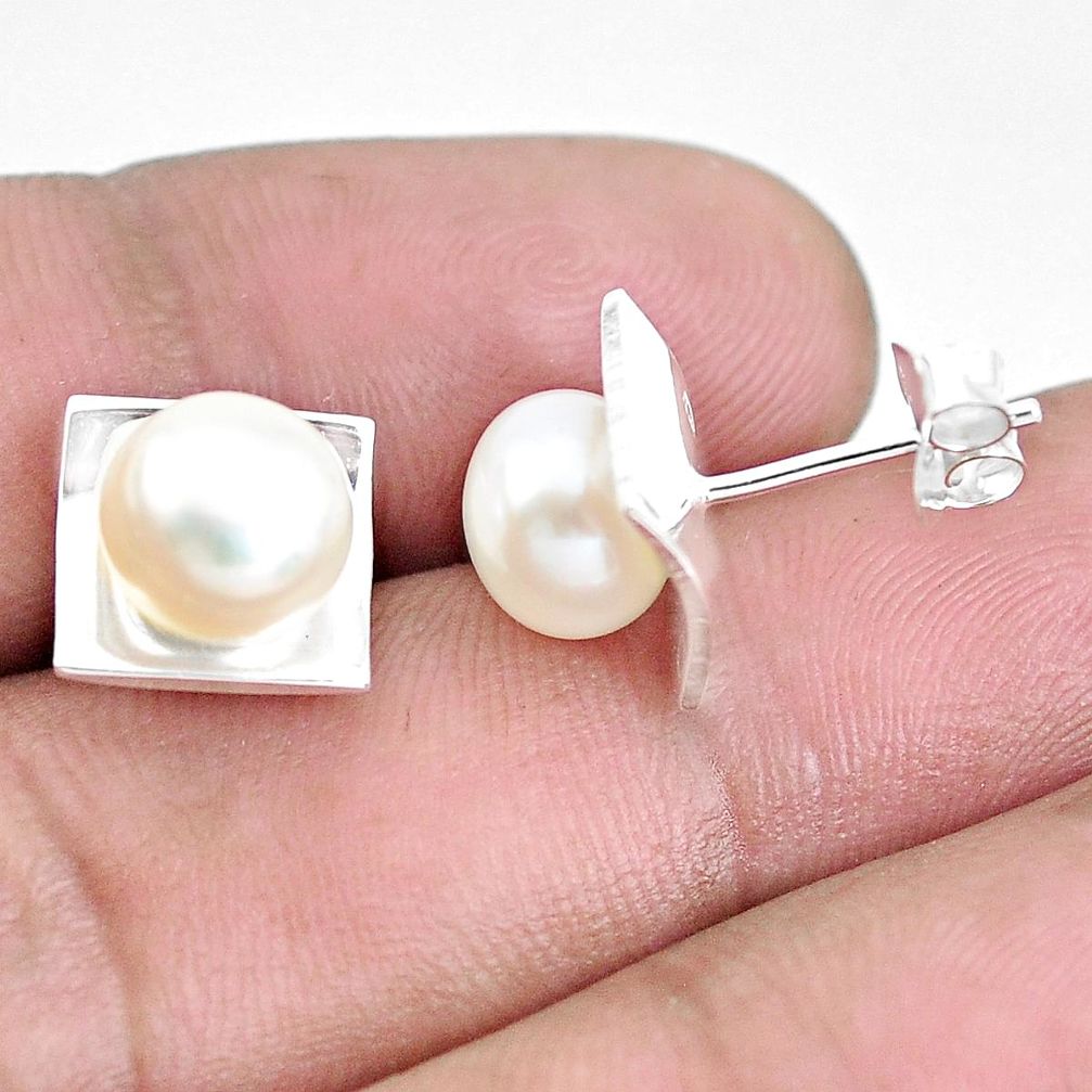 6.61cts natural white pearl 925 sterling silver stud earrings jewelry c1608