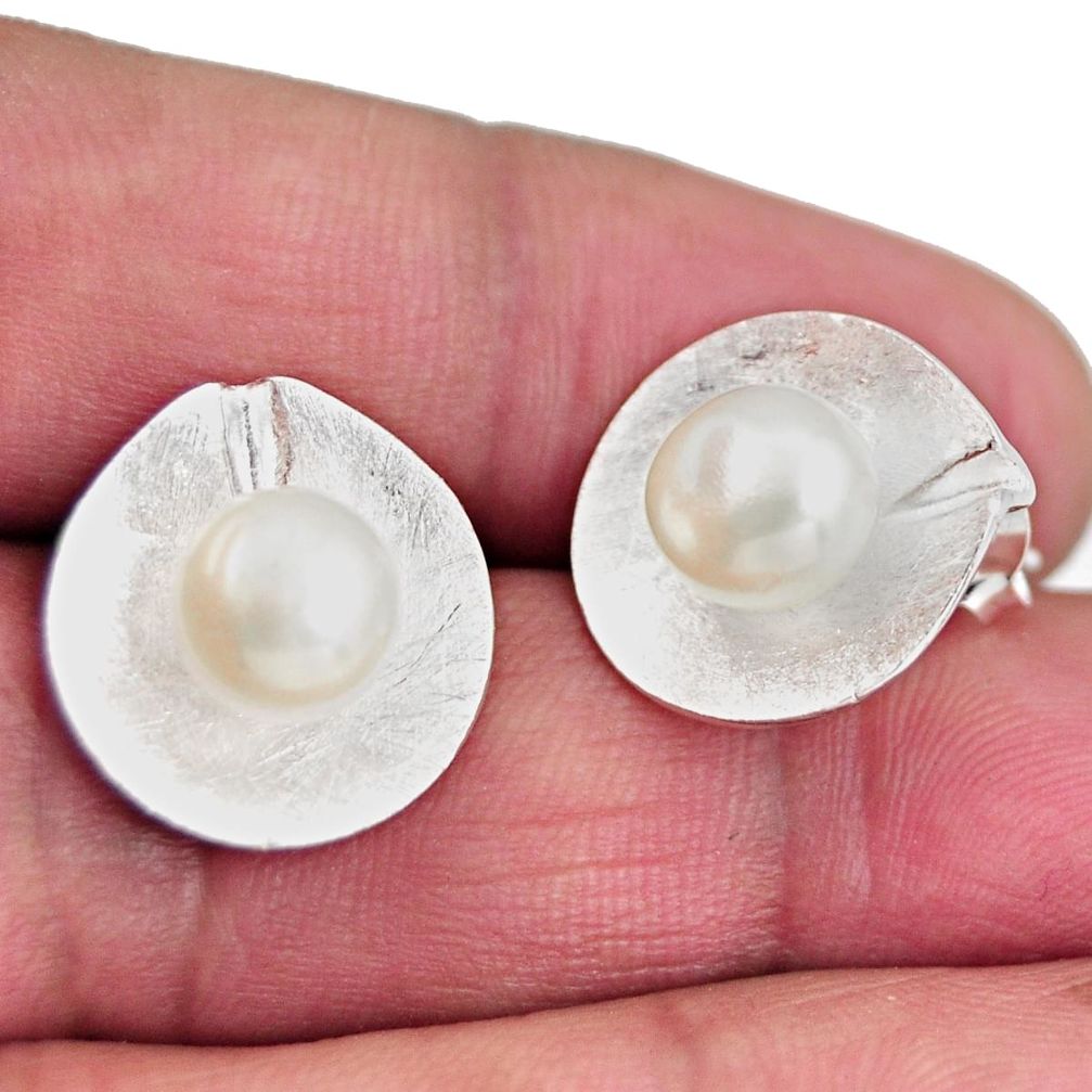 5.11cts natural white pearl 925 sterling silver stud earrings jewelry c5525