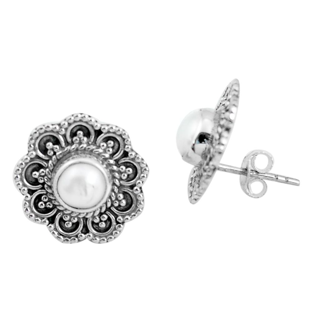 2.01cts natural white pearl 925 sterling silver stud earrings jewelry d31598