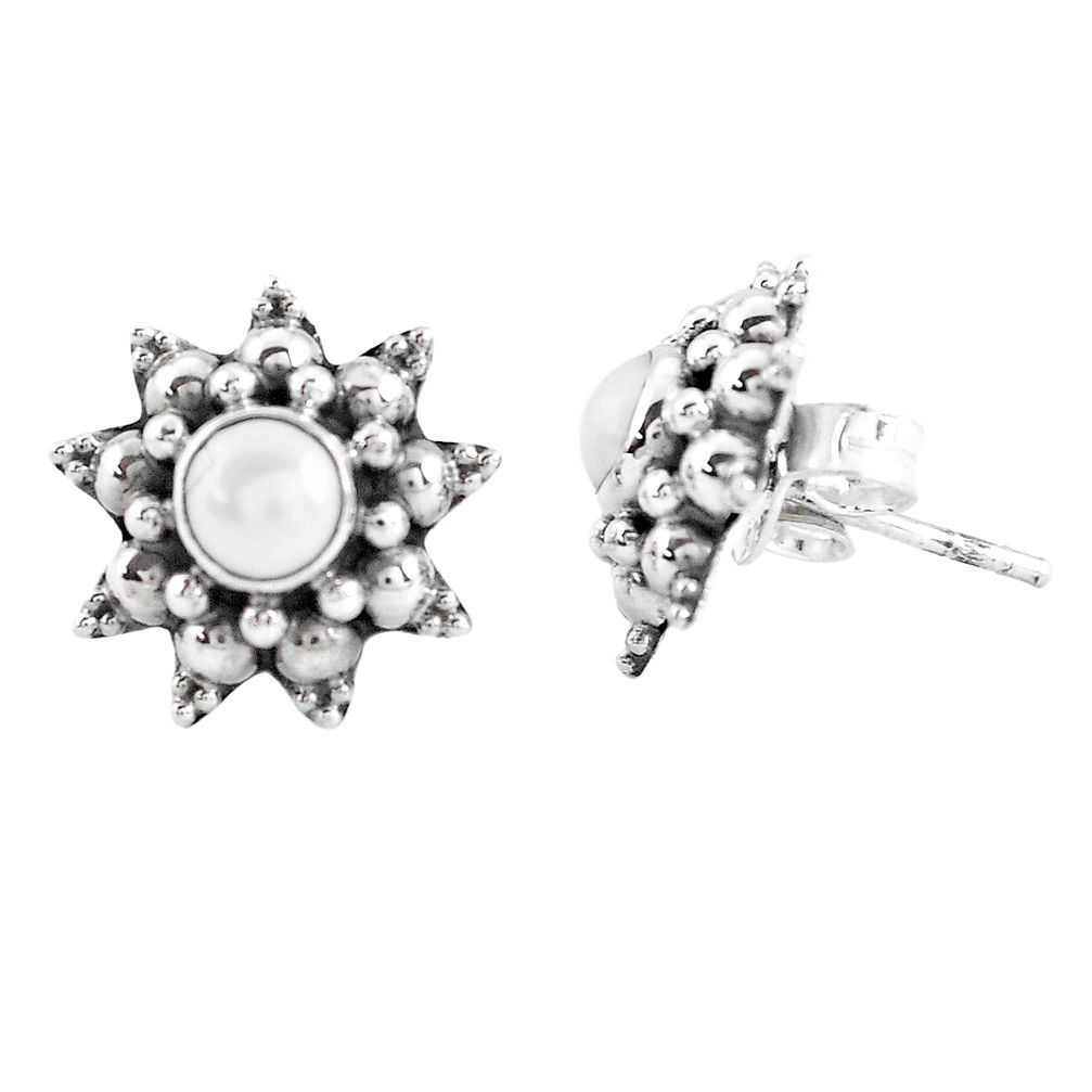 1.96cts natural white pearl 925 sterling silver stud earrings jewelry p48850