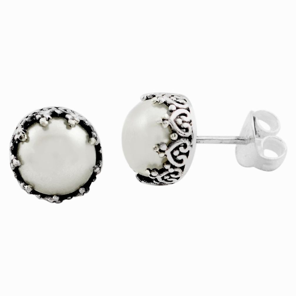 6.23cts natural white pearl 925 sterling silver stud earrings jewelry p88556