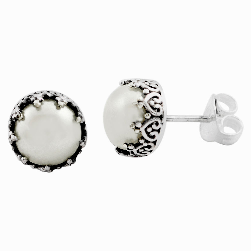 6.31cts natural white pearl 925 sterling silver stud earrings jewelry p88560