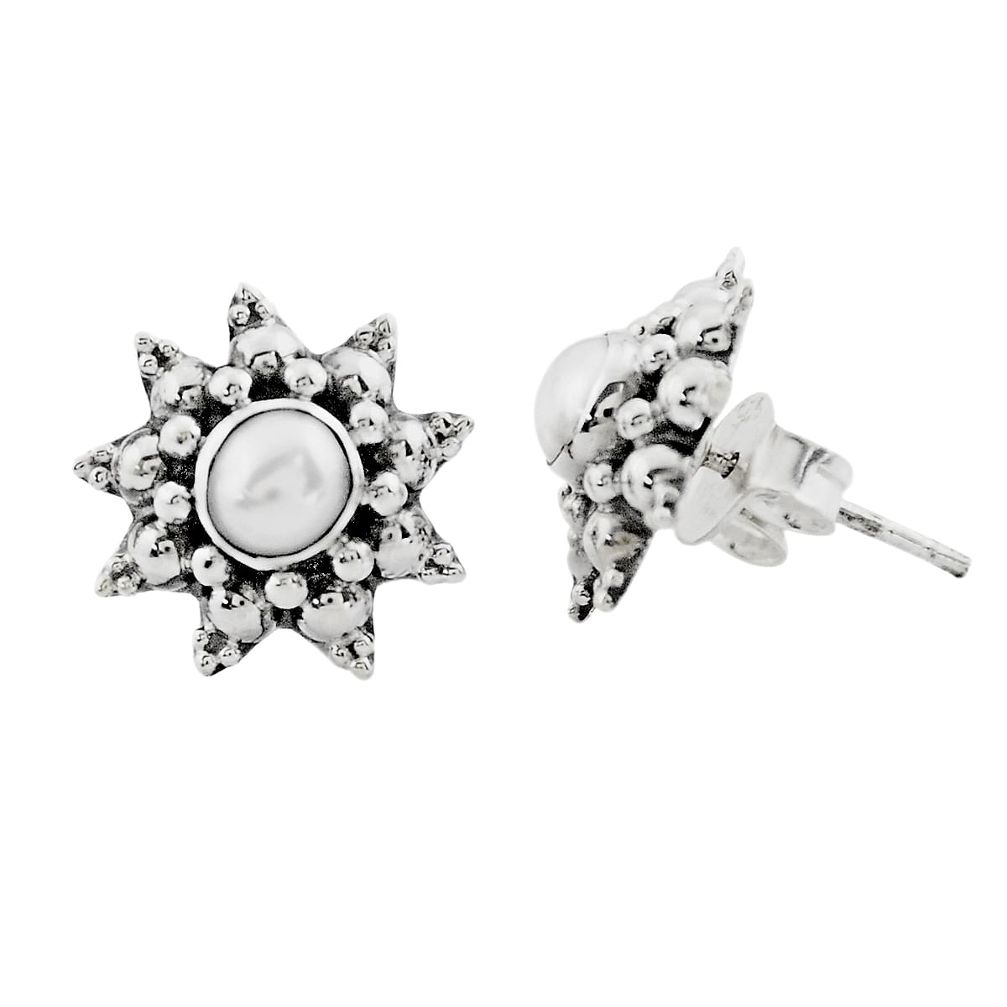 1.74cts natural white pearl 925 sterling silver stud earrings jewelry p88566