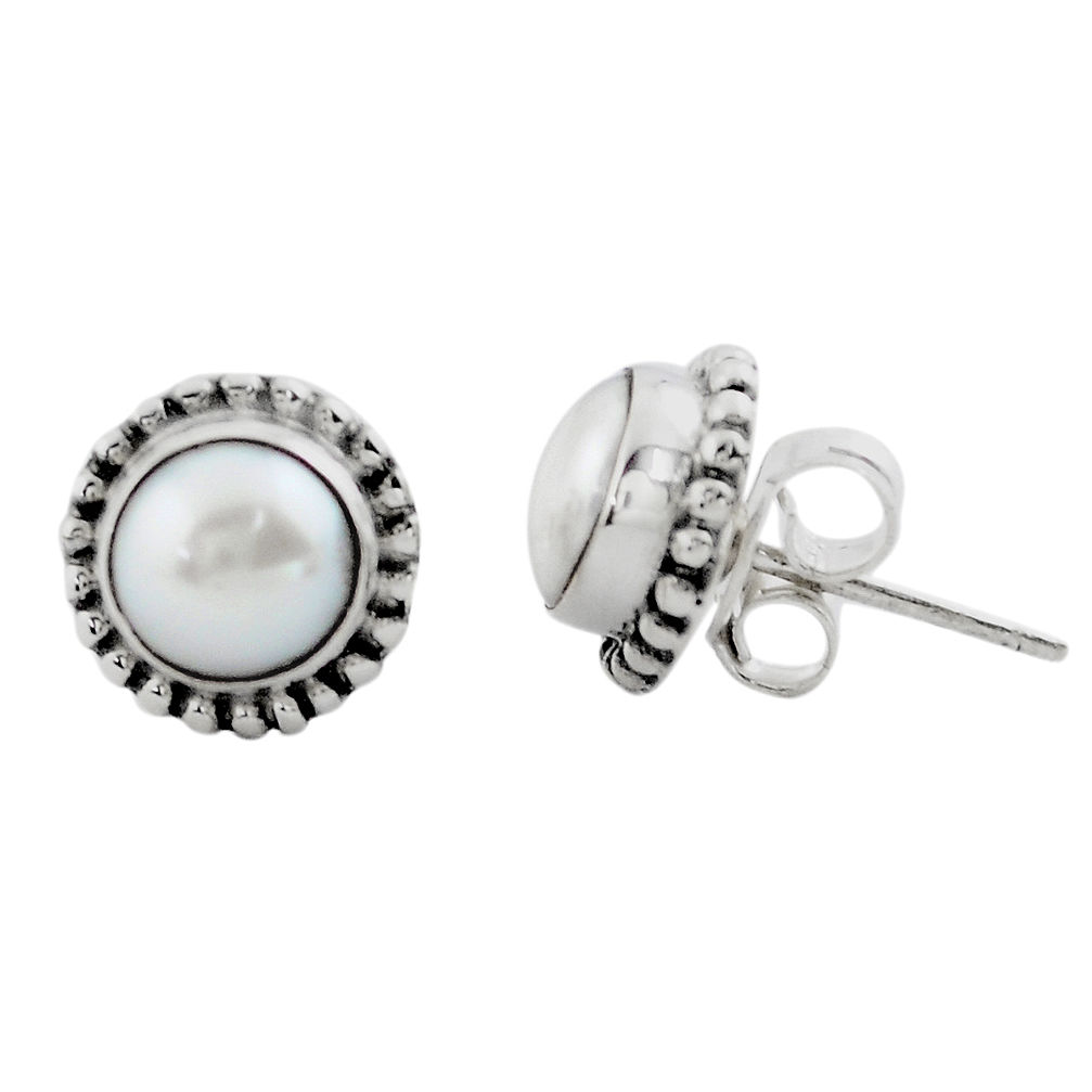 3.32cts natural white pearl 925 sterling silver stud earrings jewelry p88585
