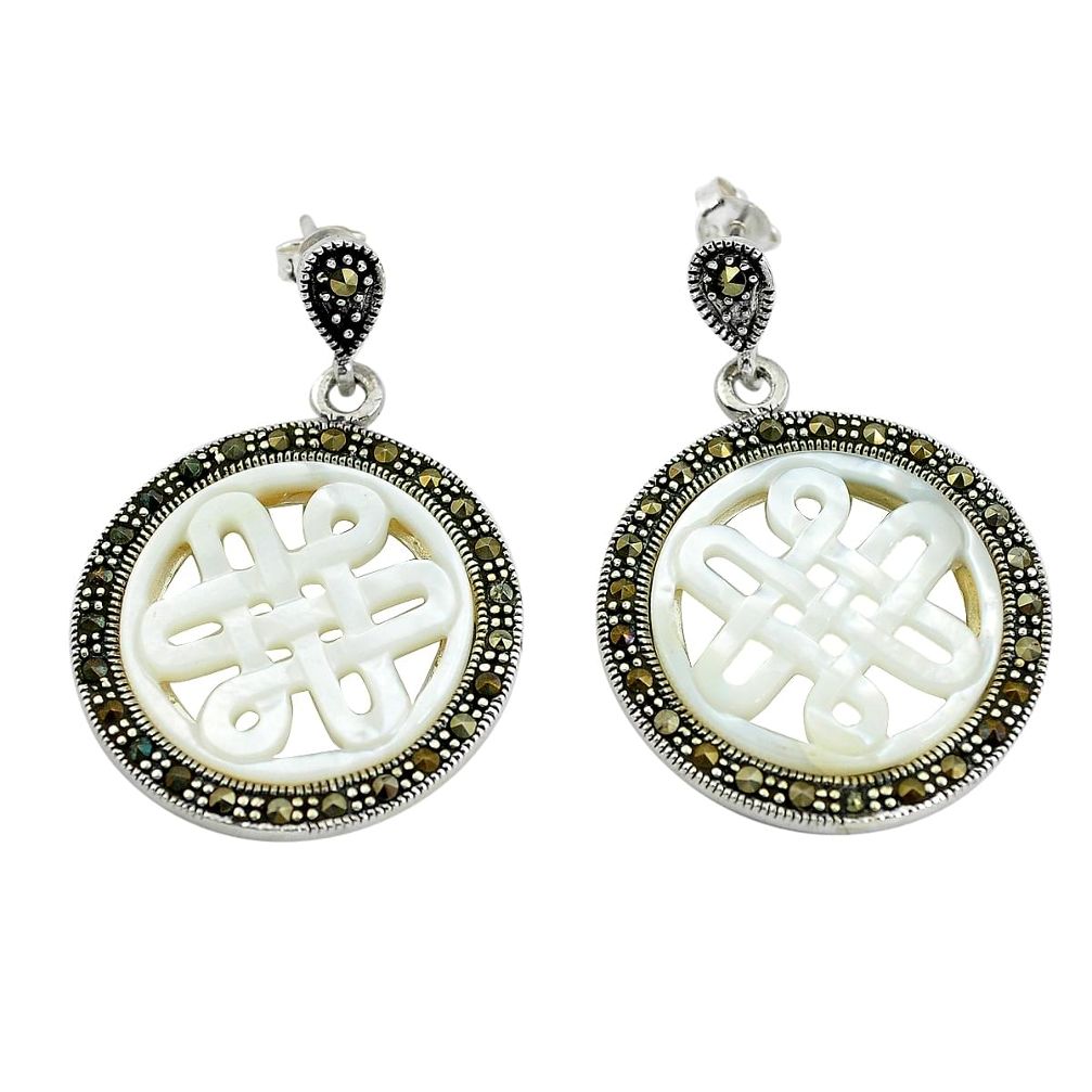 12.58cts natural white pearl marcasite 925 sterling silver earrings c3021