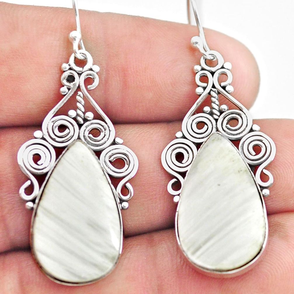 19.27cts natural white scolecite high vibration crystal silver earrings p72658