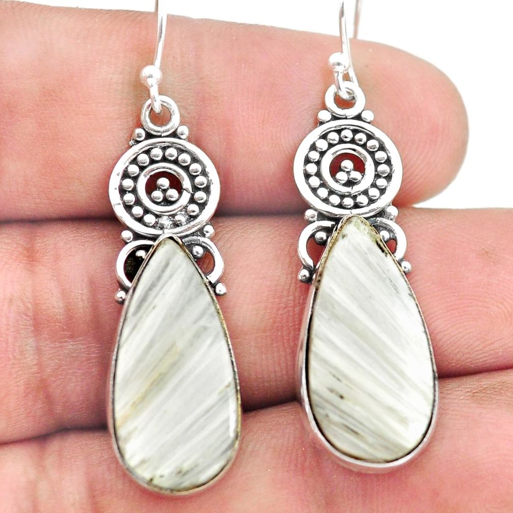 16.06cts natural white scolecite high vibration crystal silver earrings p72659