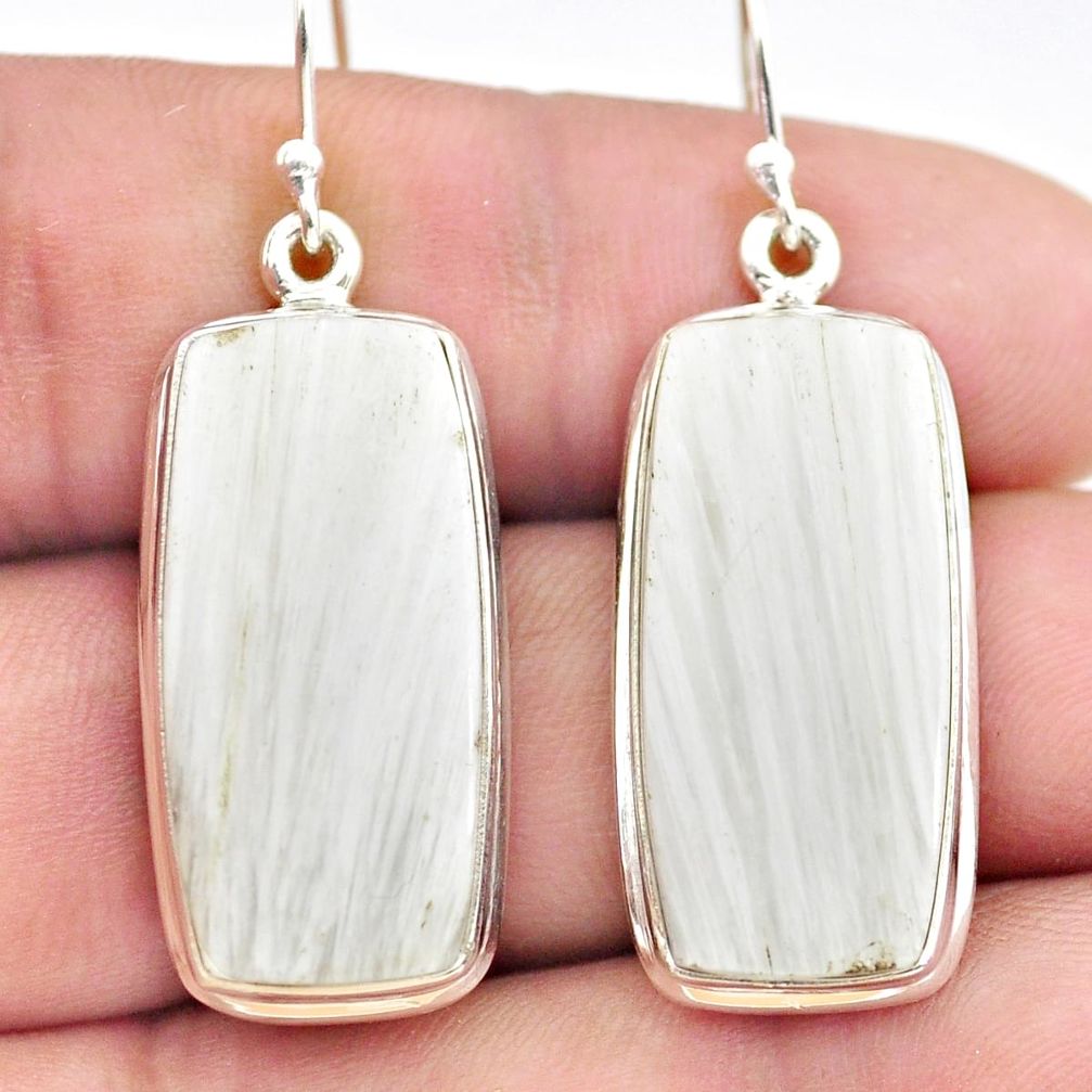 26.16cts natural white scolecite high vibration crystal silver earrings p72722